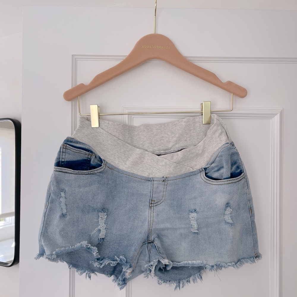 Distressed Maternity Jean Shorts - Size M